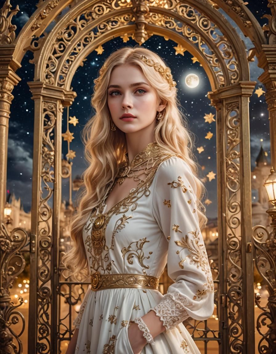 Blonde Woman at Golden Gate to Stars