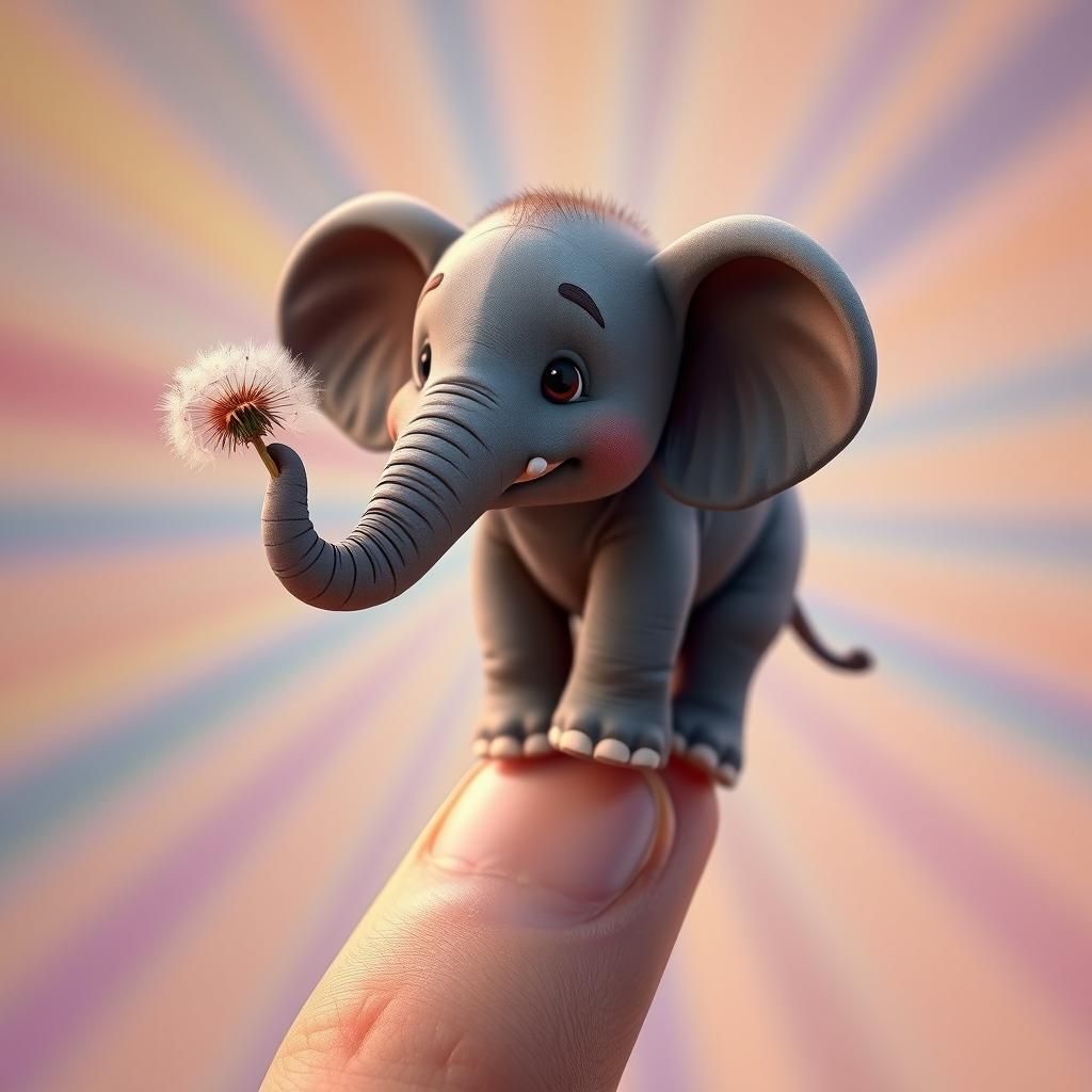 Tiny Elephant on Finger: Pixar-Style 3D Render