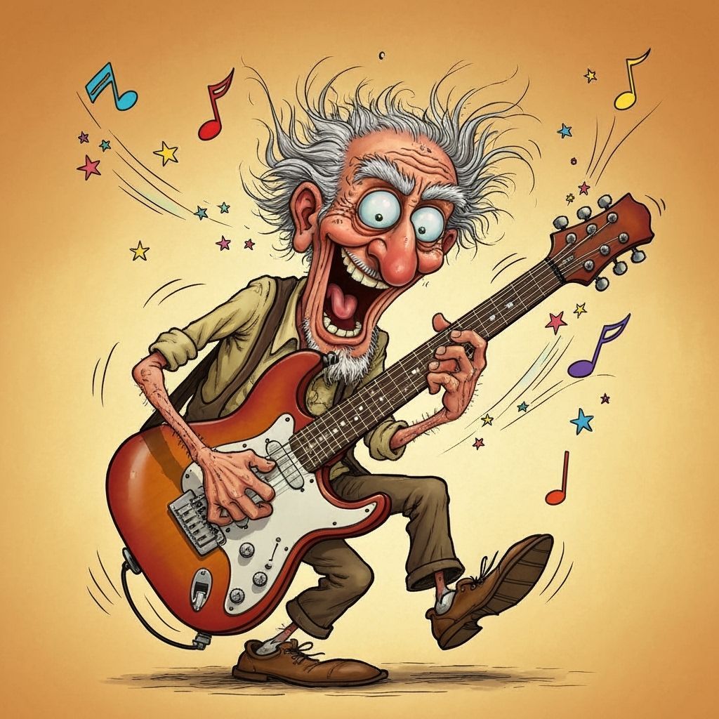 Energetic Old Man Rocking Out on Guitar