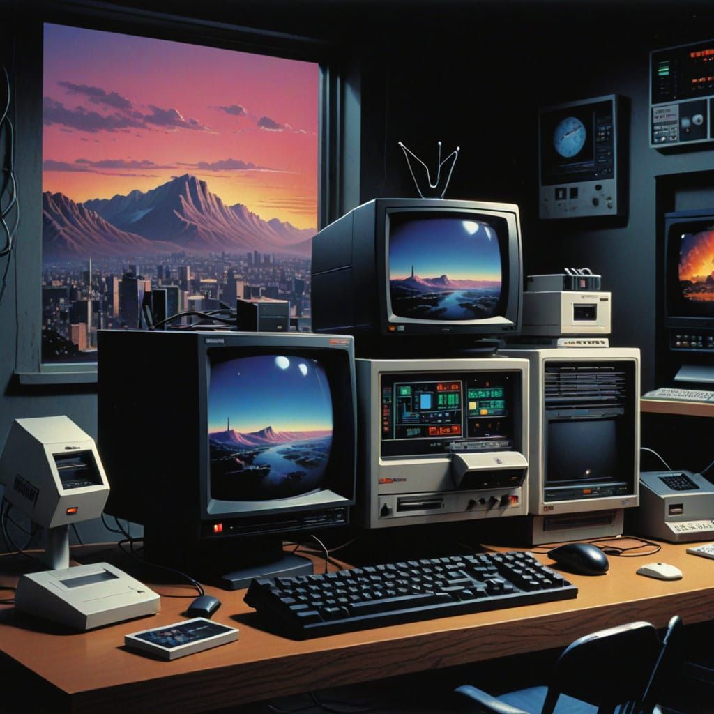 Retro Apple Computer in a Neon Dystopia