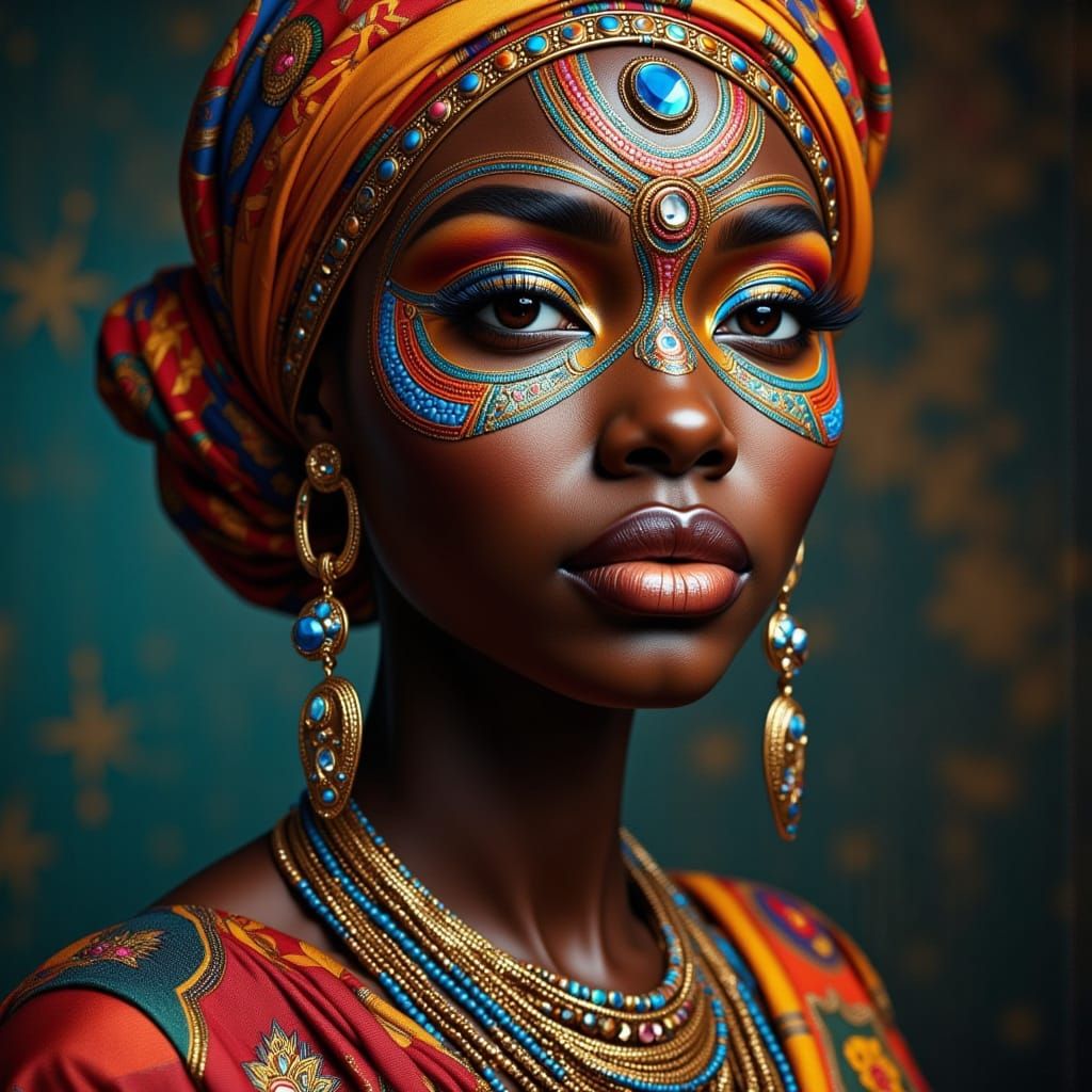 Beautiful African Woman Portrait in Dynamic Lighting