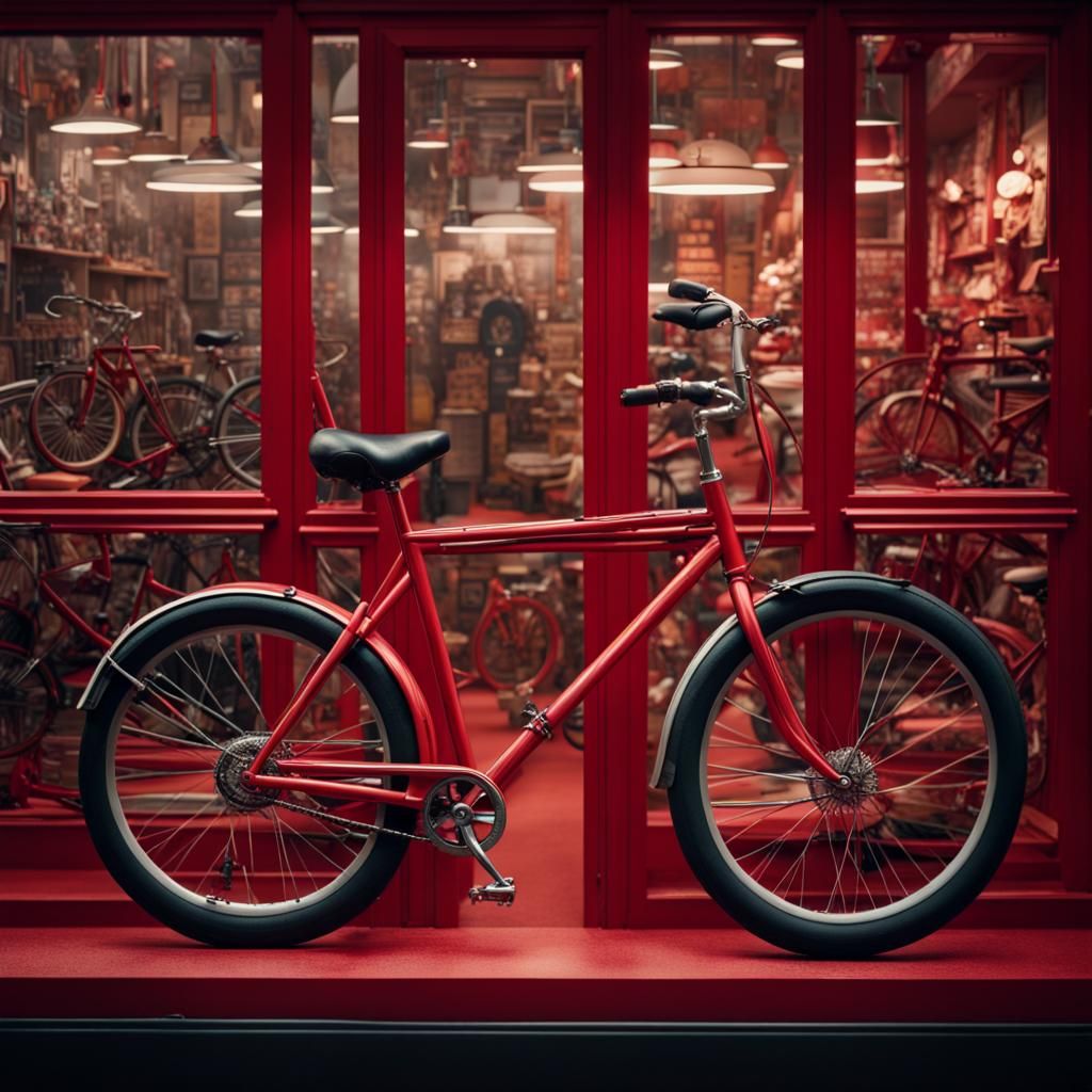 Red Bicycle in Toy Shop Window: Digital Matte Painting