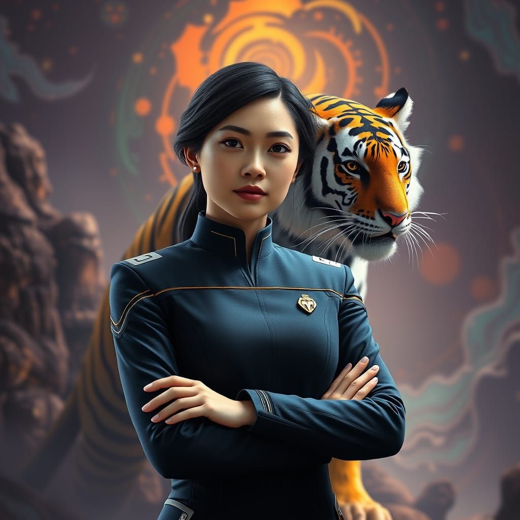 Starfleet Officer Taupe Pyu-Zao in High-Tech Fantasy Environ...