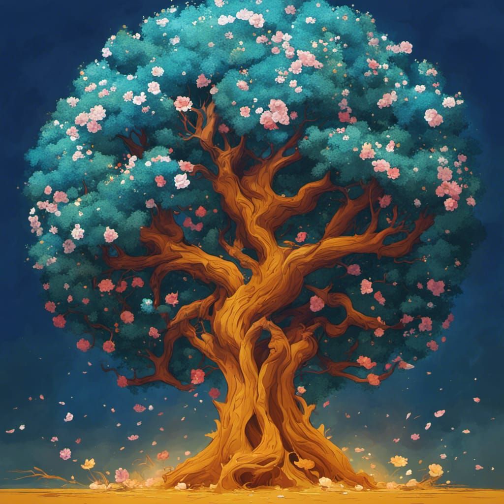 Tree of Flowers in Japanese Art Style