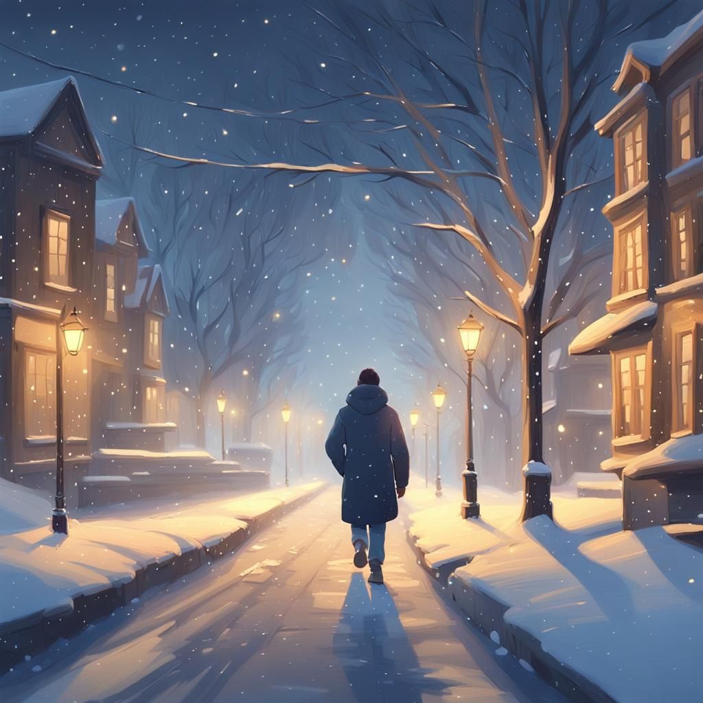 Winter Wonderland: A Snowy Street at Dusk