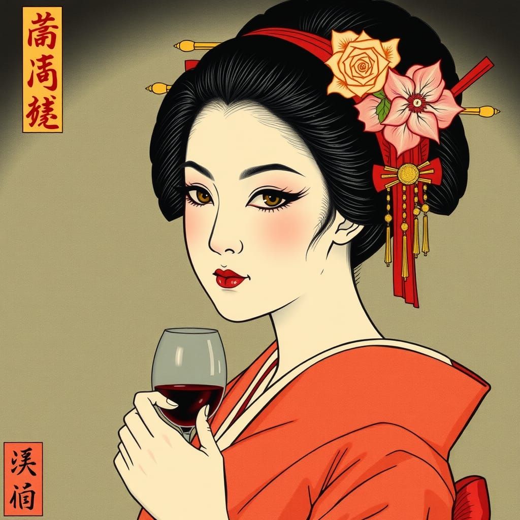 Elegant Geisha Portrait in Ukiyo-e Style
