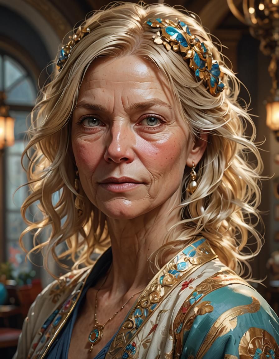 Woman and Child Decorating, Hyperdetailed Portrait