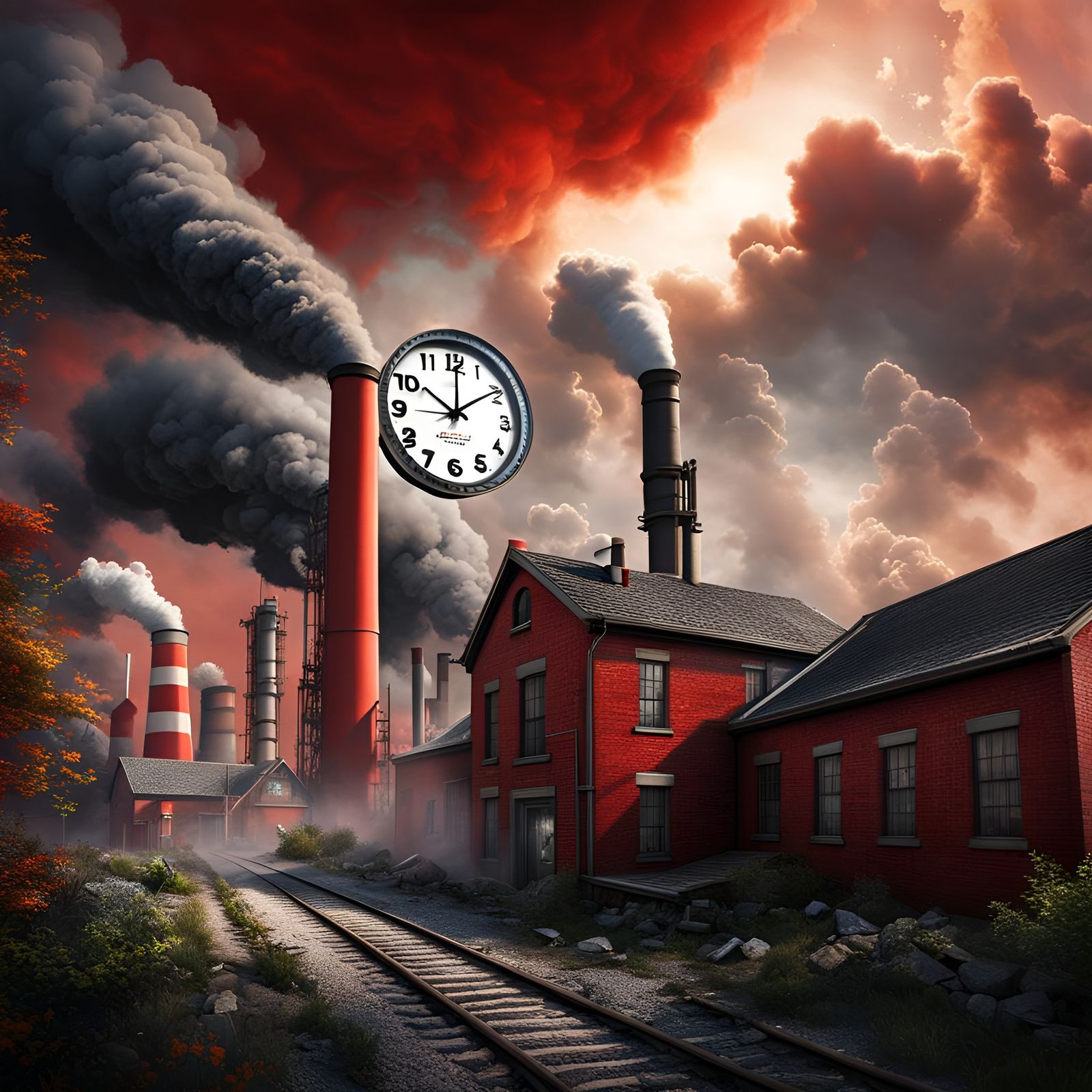 Apocalyptic Countdown: Clock Ticking in Industrial Wasteland