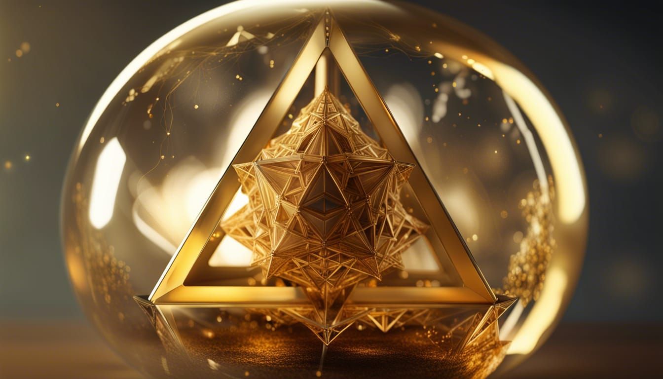 Gold Merkaba Star in Glass Sphere, Photorealistic CGI