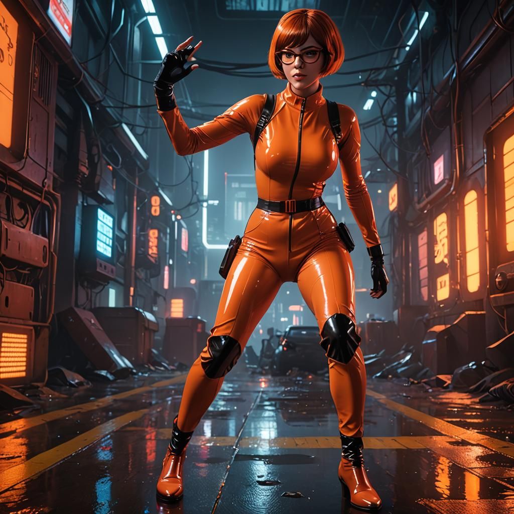 Beautiful Woman in Latex Costume, Cyberpunk Neon