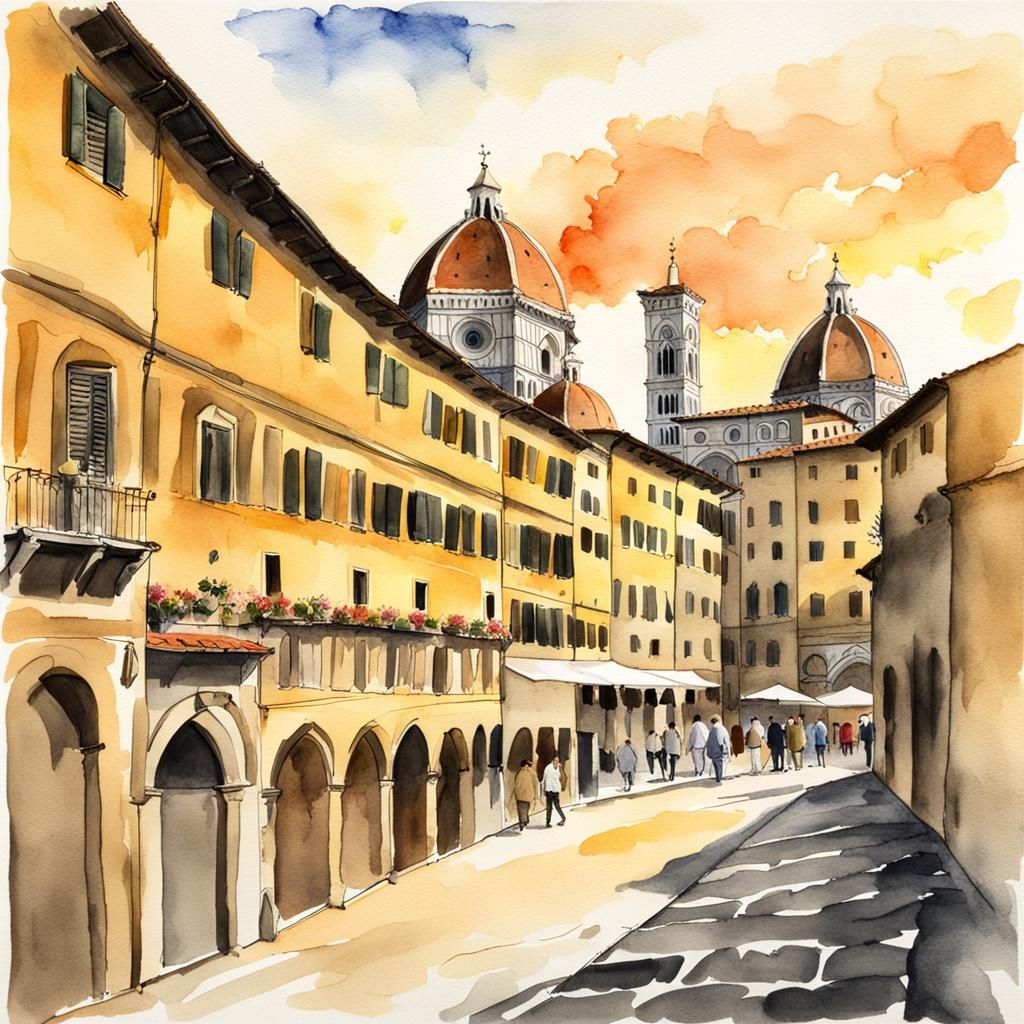 Ponte vecchio at sunset, Florence, aquarelle Détails