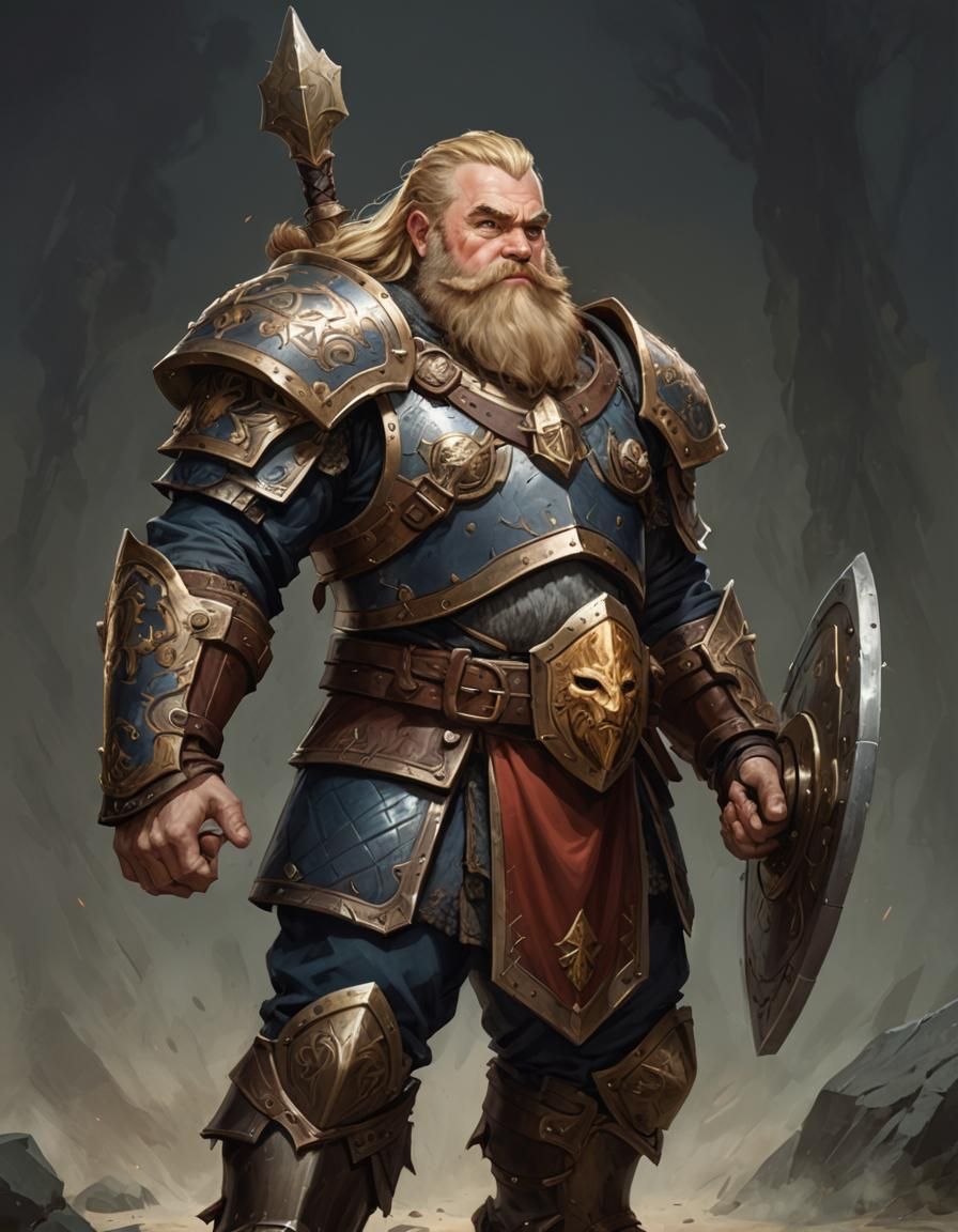 Armored Dwarf Cleric with Warhammer and Shield