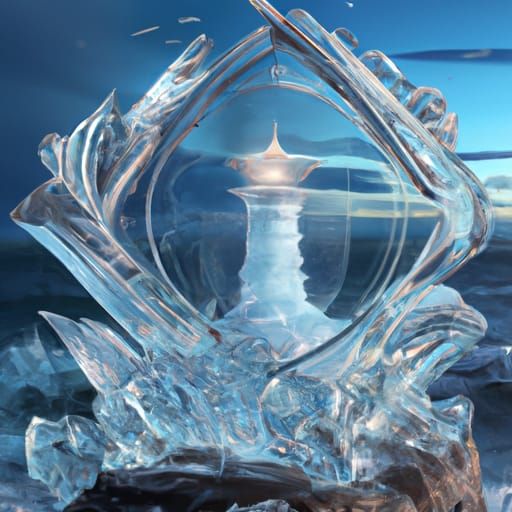 A Lighthouse and Smashing Waves inside a Sculptured Ice