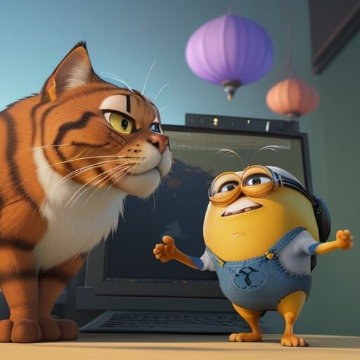 Whimsical 3D Garfield Minion in Vibrant Colors