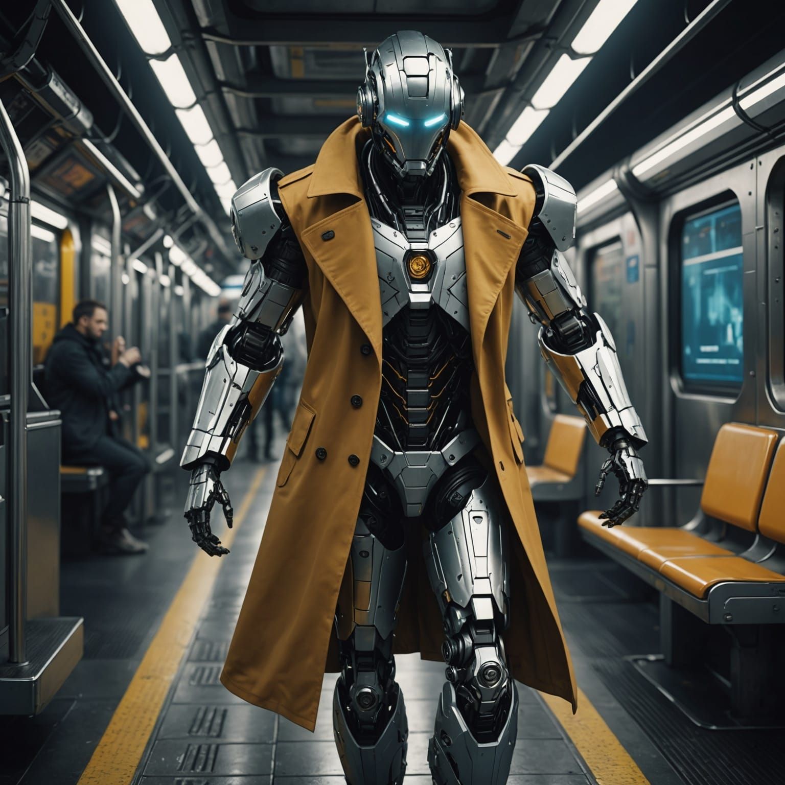 Robot Reveals Circuitry on Subway in Sci-Fi Style