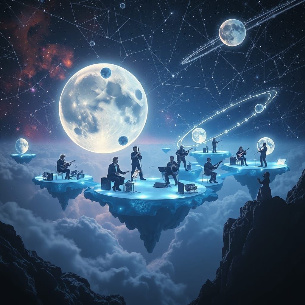 Surreal Moonlight Music on Floating Islands