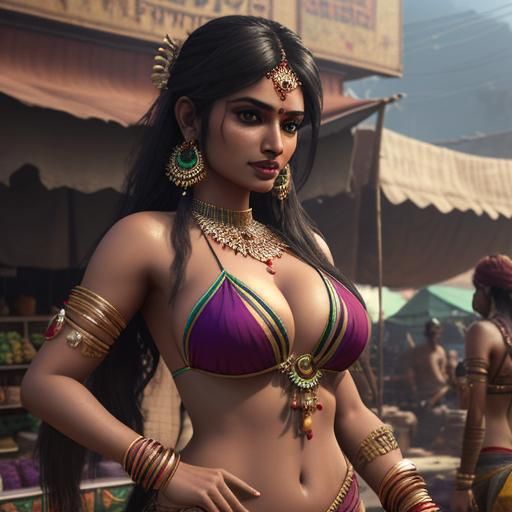 Indian Girl Selling Jewelry with 3D Game Cinematic Graphics