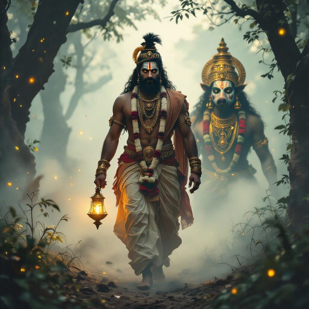 Kantara Hero Emerges from Misty Forest