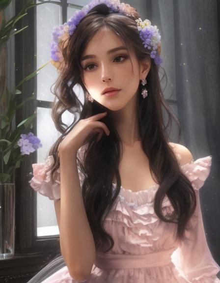 Anime Lady with Dynamic Strokes and Painterly Shading