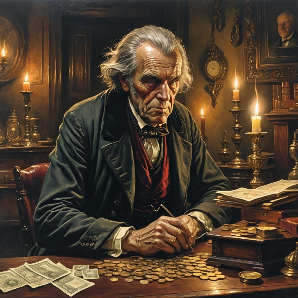 Ebenezer Scrooge in Victorian Oil Painting