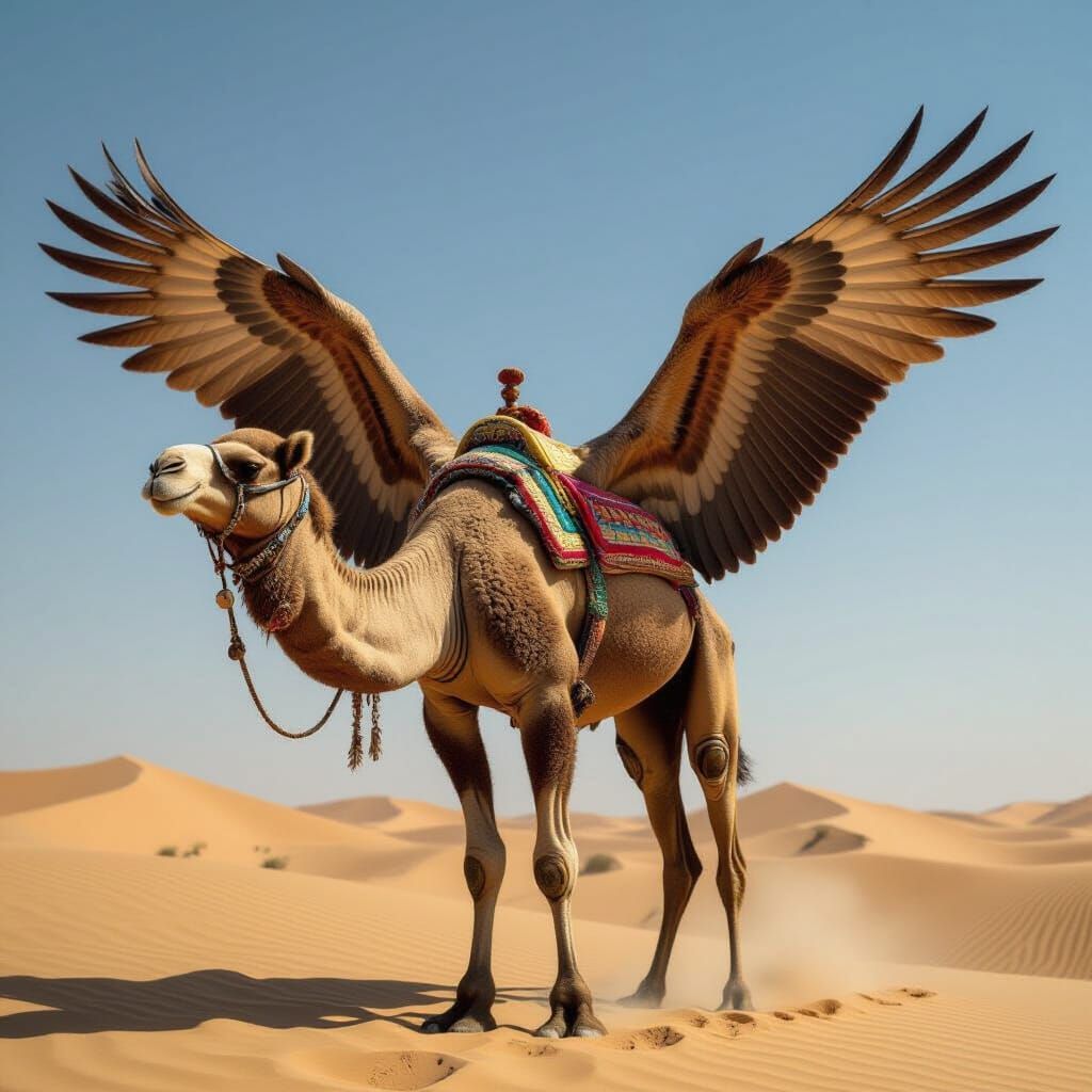 Majestic Camel Soars with Grand Wings