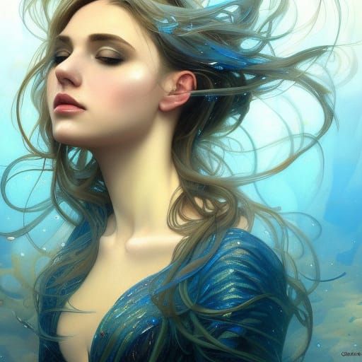 Magical Woman with Fish: Art Nouveau Portrait