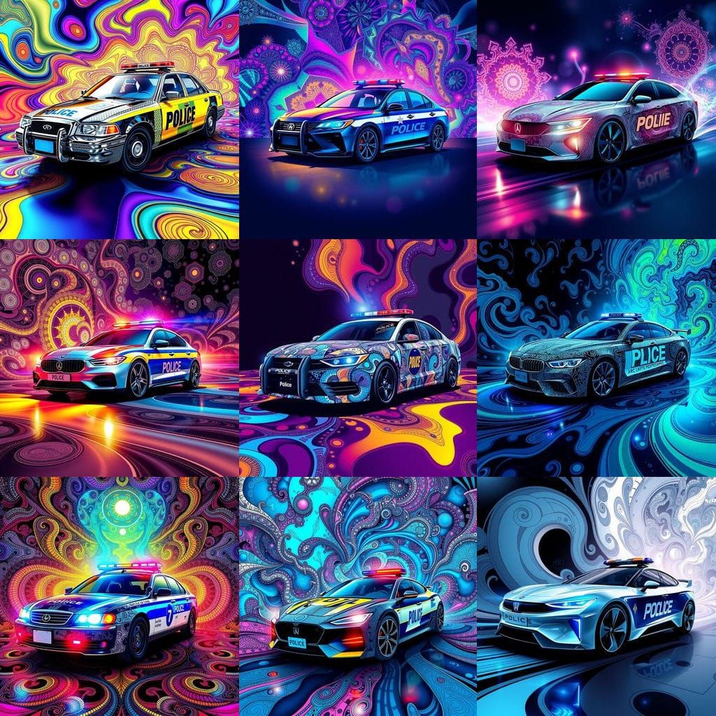 Fractal Police Car in Wave Function Zentangle Style