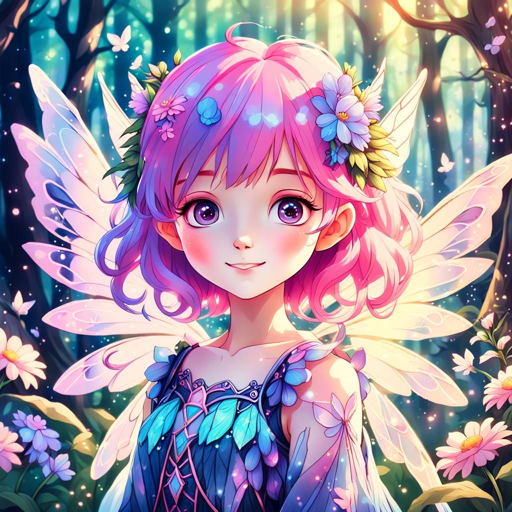 A pink haired cute anime fairy