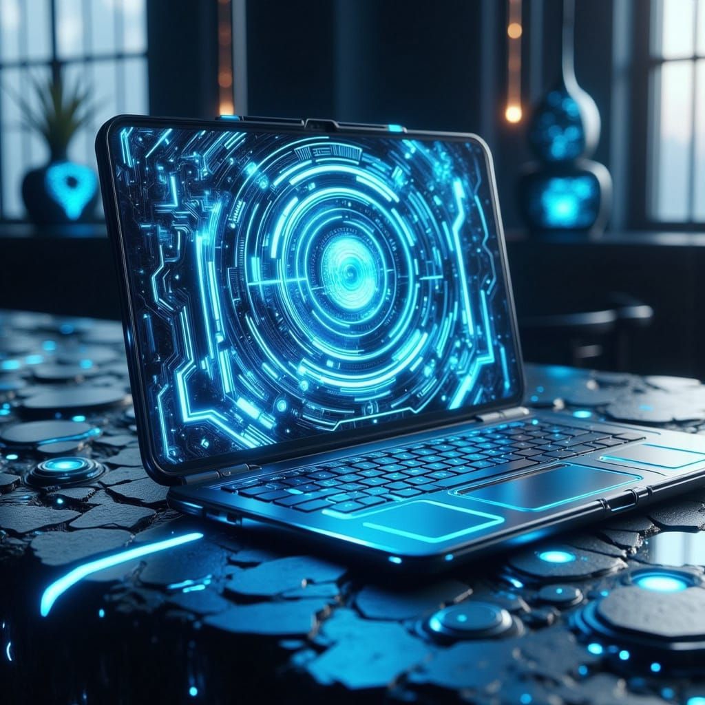 High-Tech Alien Laptop with Holographic Jewels