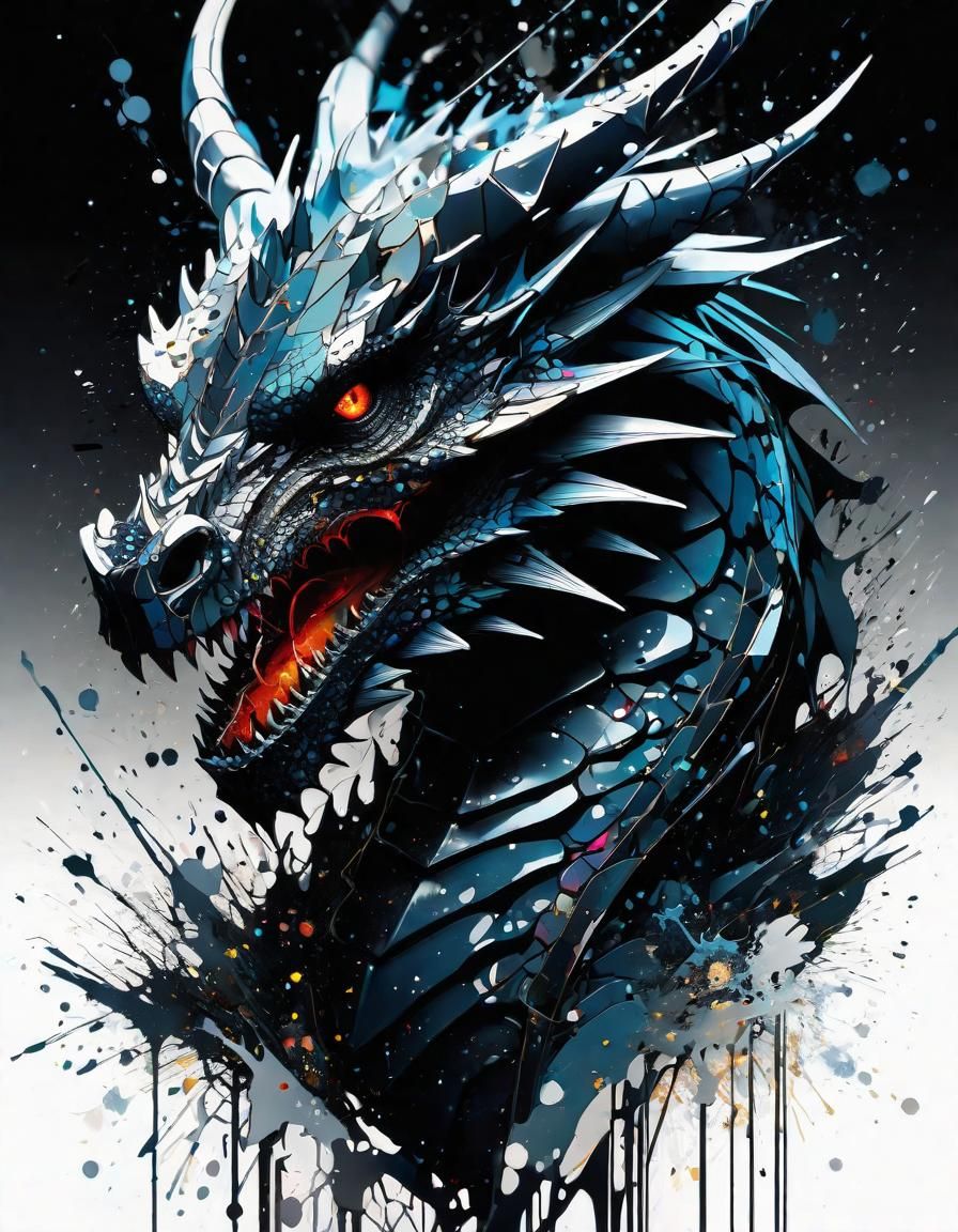 Dragon Ink Splatter Art in Anime Style
