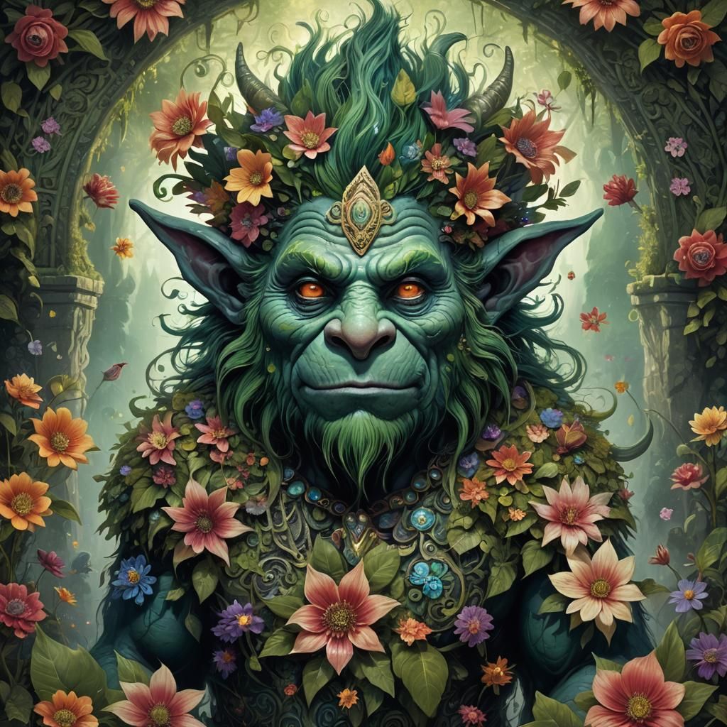 Floral Troll with Emerald Eyes