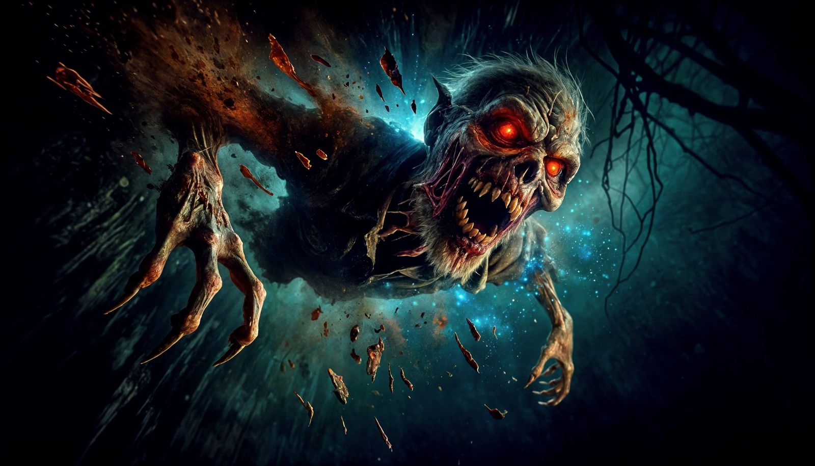 Terrifying Horror Creature Leaping from Shadows