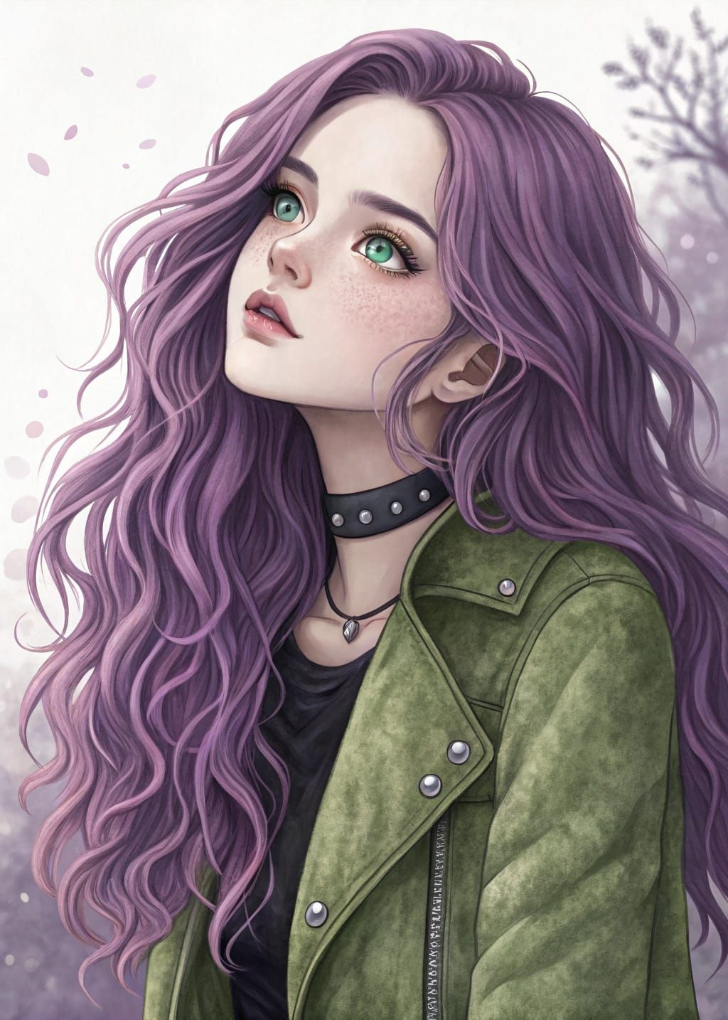 Girl with Purple Hair and Emerald Eyes