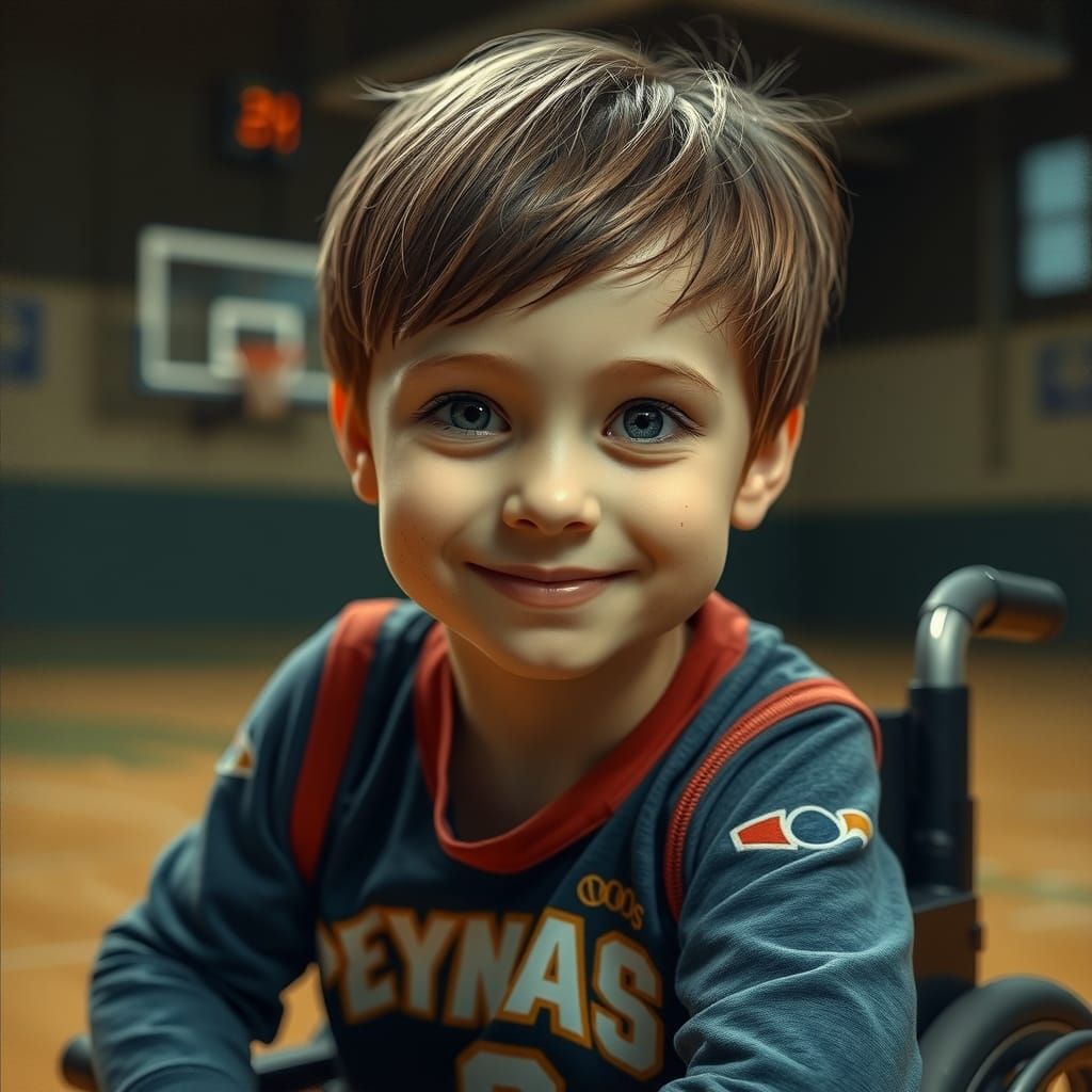 Joyful Girl Plays Basketball in Wheelchair