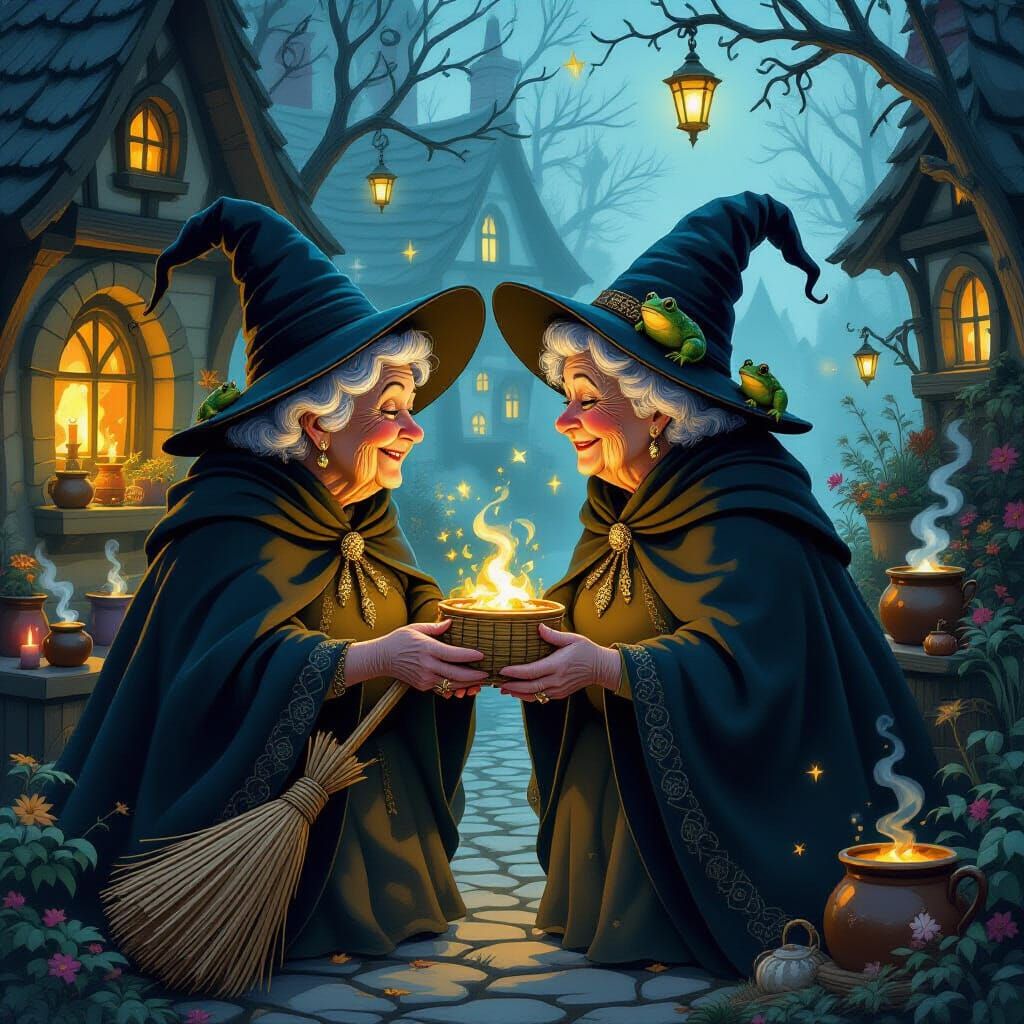 Grandmothers Embrace on Love Day in Whimsical Cottage