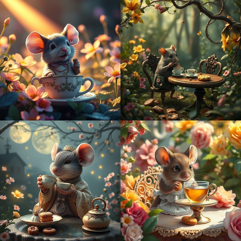 Whimsical Mouse in an Enchanting Fantasy Tea Setting