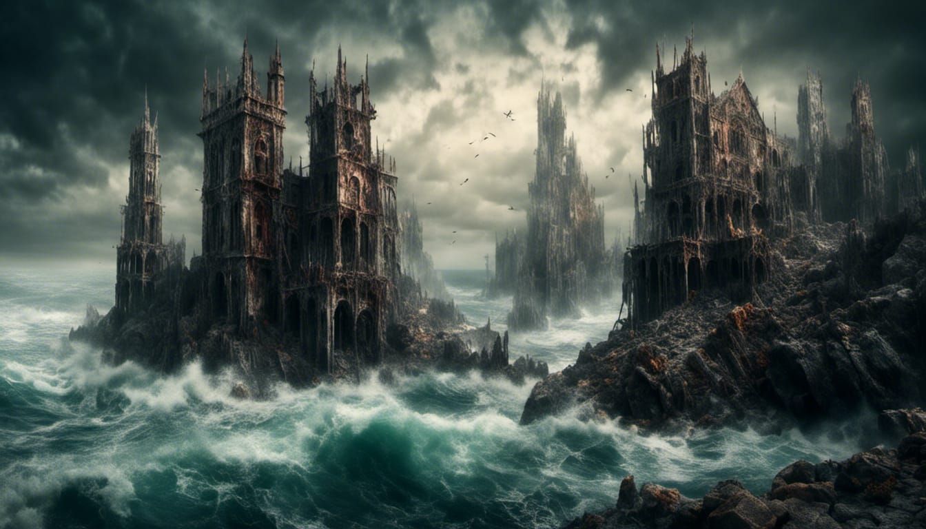 Dramatic Towers by a Raging Sea
