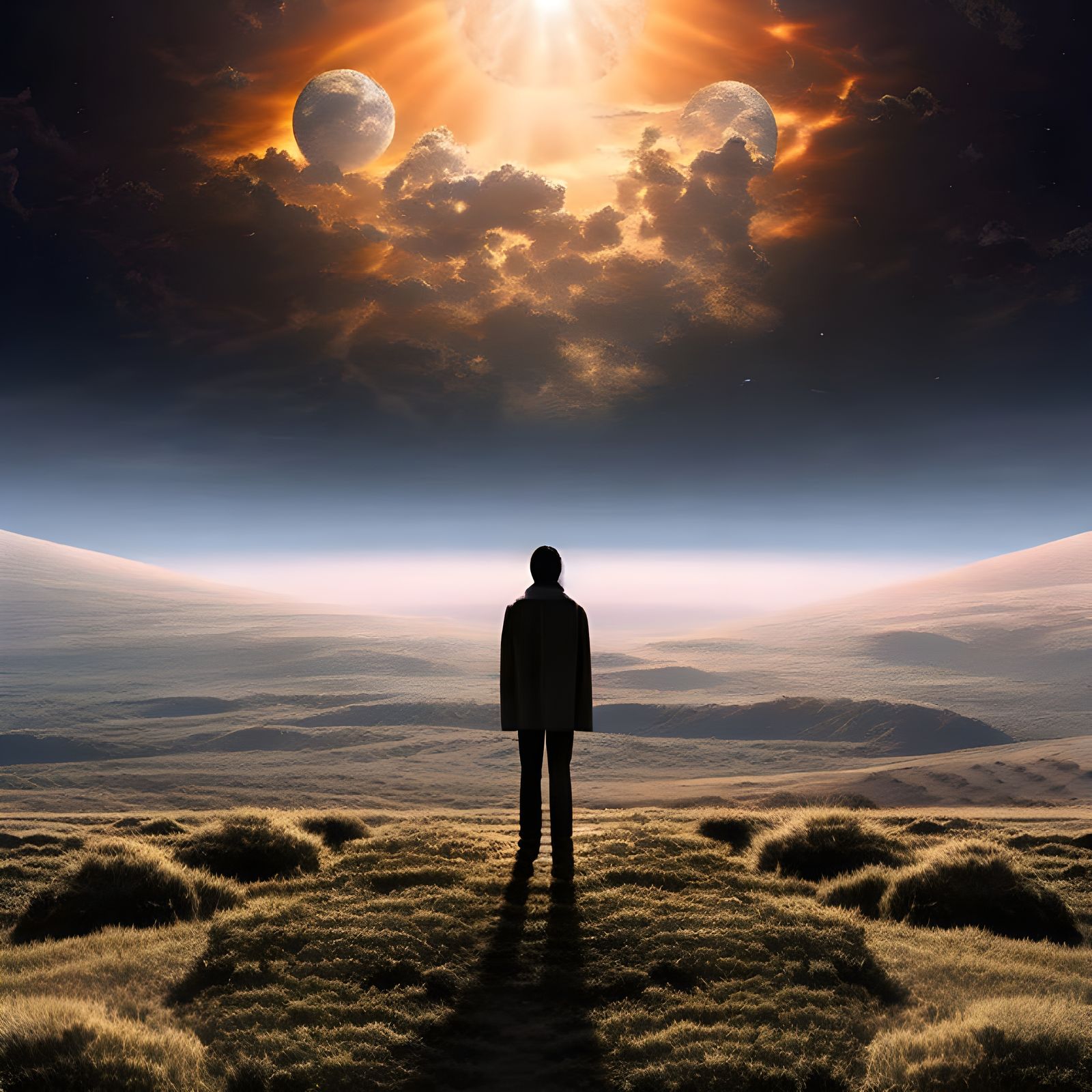 Cosmic Being Encounter in Astral Landscape