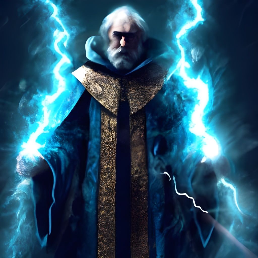 Hyperrealistic Wizard Surrounded by Lightning