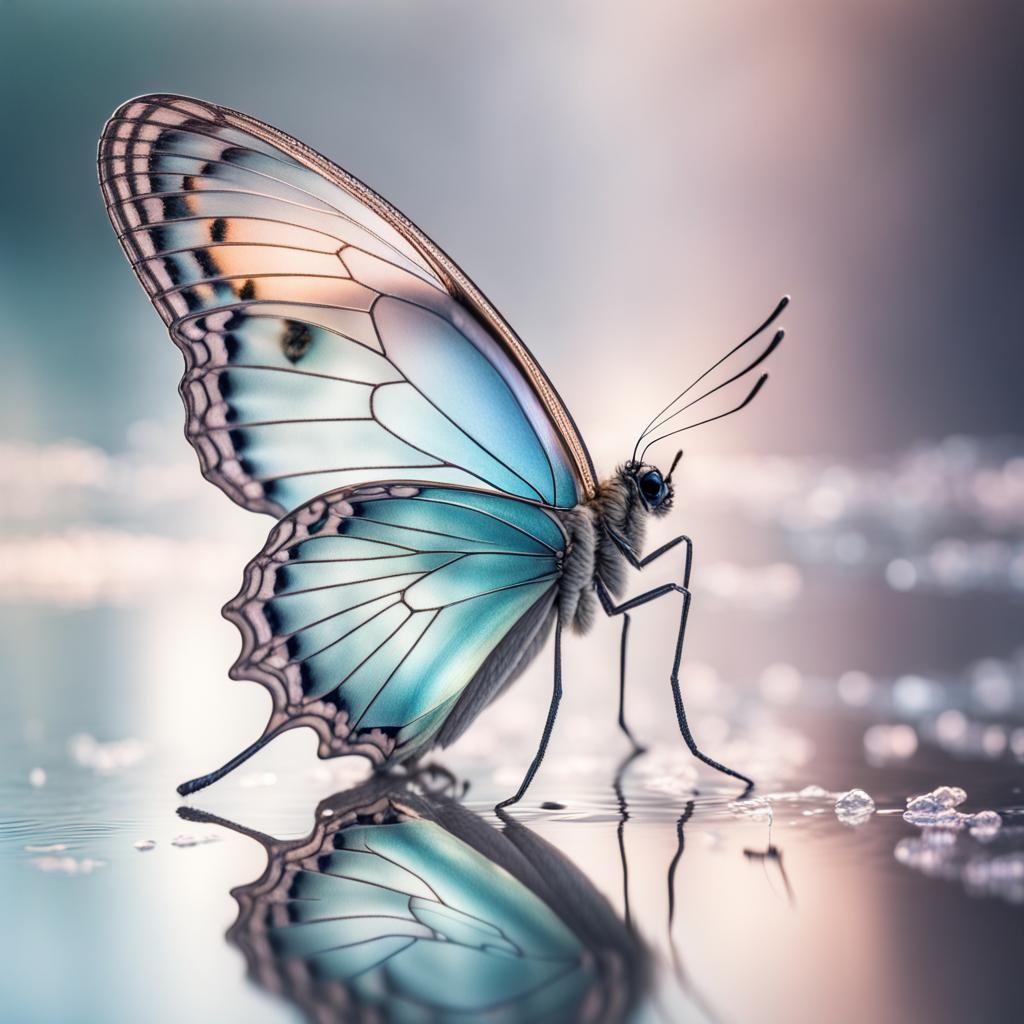 Crystal Butterfly in Pastel Colors, Hyperrealistic