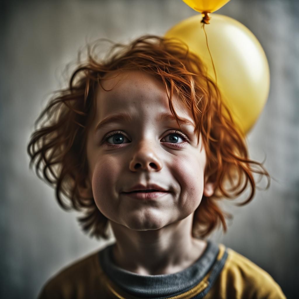 Smiling Red-Haired Child with Yellow Balloon