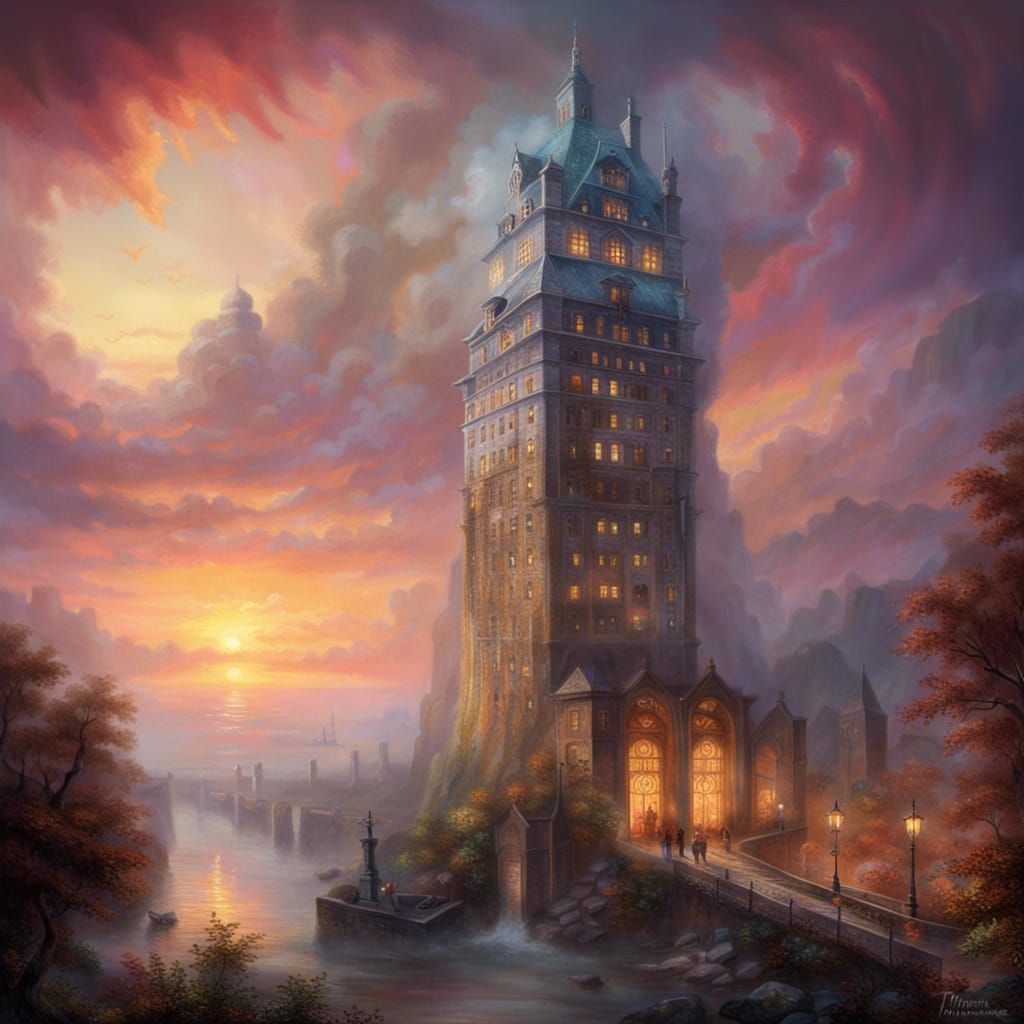 Apocalyptic Famous Building at Sunset, Hyperdetailed Fantasy