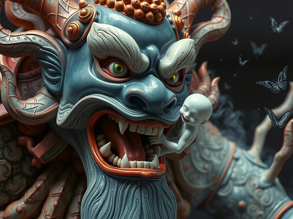 Terrifying Chinese God Exhaling a Ghost in Ming Style