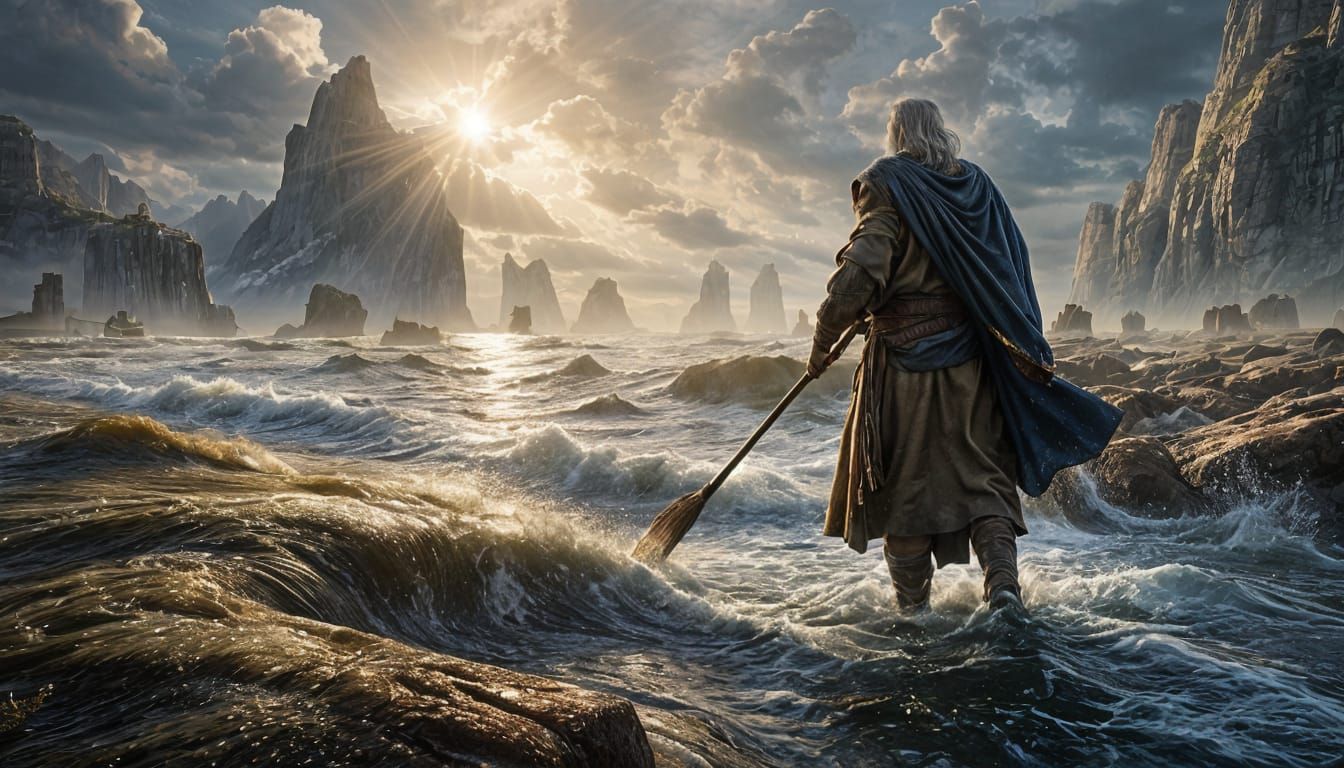 Moses Parts the Sea: Hyperrealistic Cinematic Scene