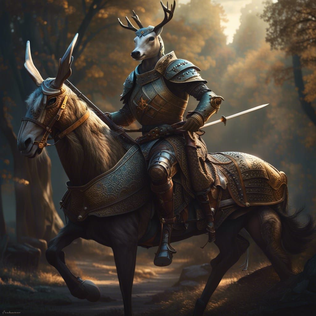Anthro Deer Knight Jousting, Dark Fantasy Art
