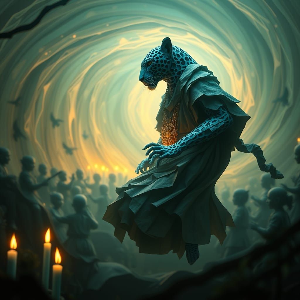 Blue Leopard Shaman in Dreamlike Vortex