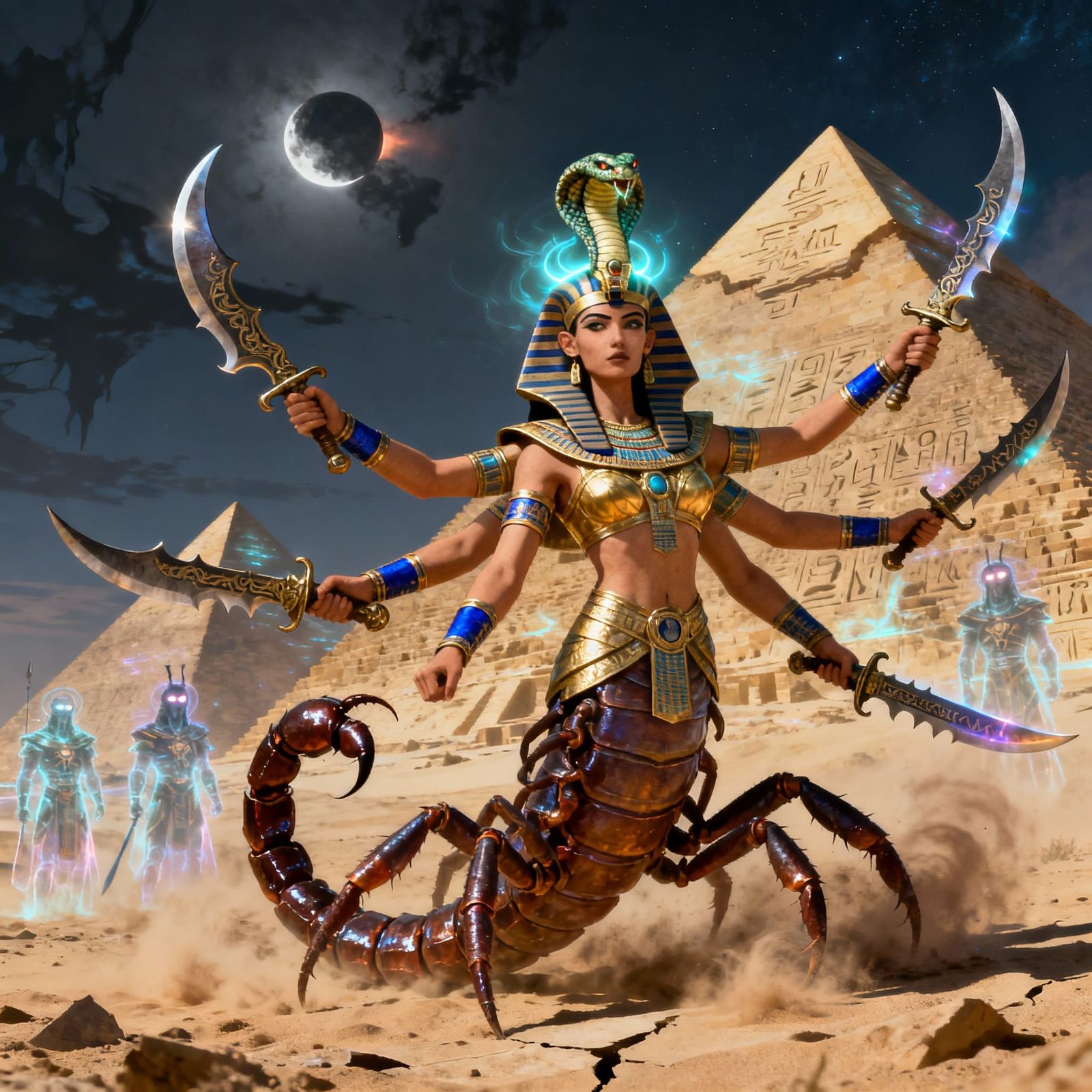 Six-Armed Scorpion Queen in Regal Egyptian Armor