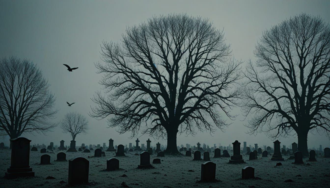 Desolate Winter Graveyard in Cinematic Film Style
