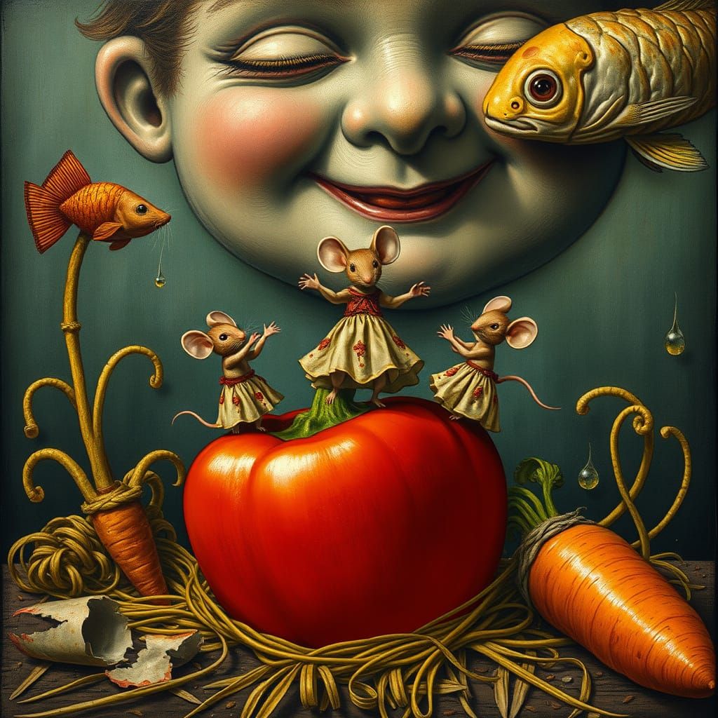 Dancing Mouse Figures on Pepper, Dürer Style