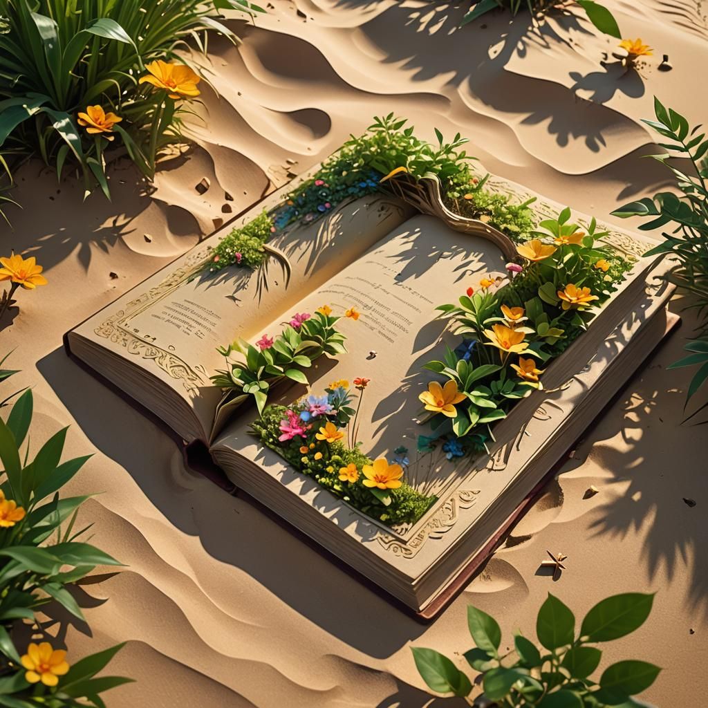 Leather Book in Oasis: 3D Anime Surrealism